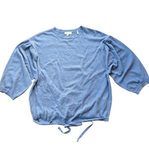 Kinross Cashmere Sweater Women S Blue Crew Neck Drawstring‎ Waist Pullover #1196